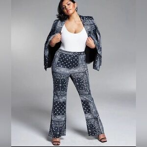 Zerina Akers Bar III Pants Women 3XL Blue Bandana Print Paisley Satiny Wide Leg